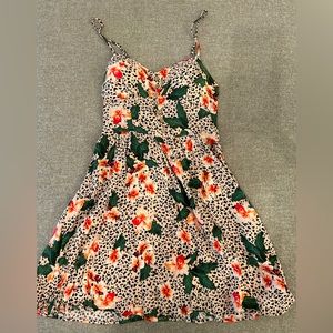 Hawaiian/leopard-print Spaghetti-strap Midi Dress